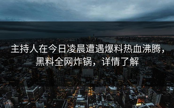 主持人在今日凌晨遭遇爆料热血沸腾，黑料全网炸锅，详情了解